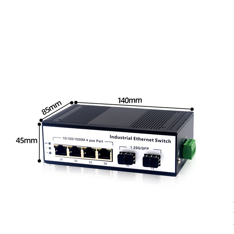 2xSFP Port and 2 or 4 Port RJ45 Gigabit Industrial POE Switch DIN-Rail