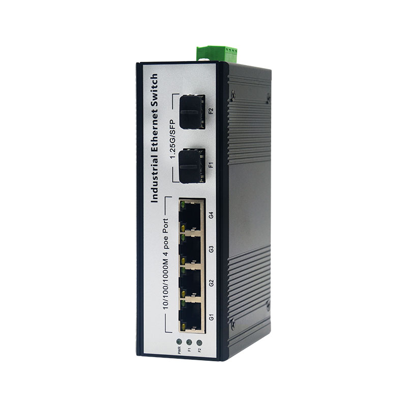 2xSFP Port and 2 or 4 Port RJ45 Gigabit Industrial POE Switch DIN-Rail